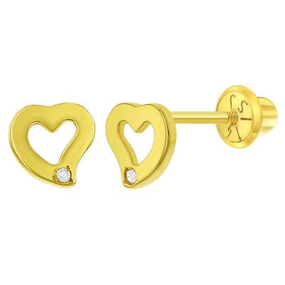 DIAMOND ACCENT CURVE HEART EARRINGS | Children Collection | Luby 