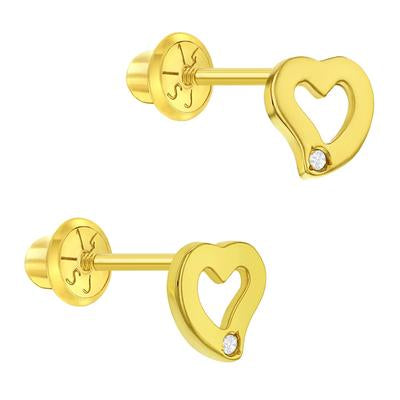 DIAMOND ACCENT CURVE HEART EARRINGS | Children Collection | Luby 