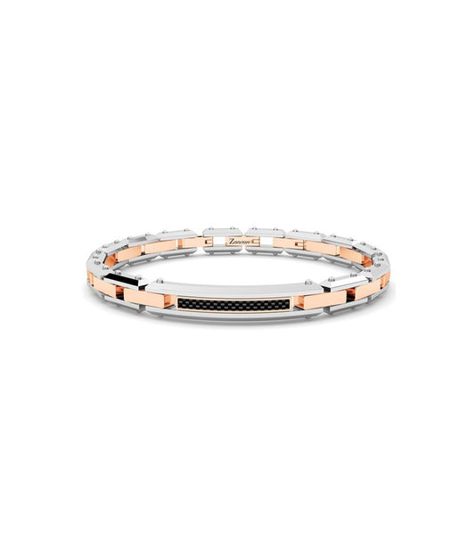 Zancan Men's Bracelet - Hi-Teck in 316L Rose Gold Steel with Central Plate in Carbon Fiber | Zancan | Luby 