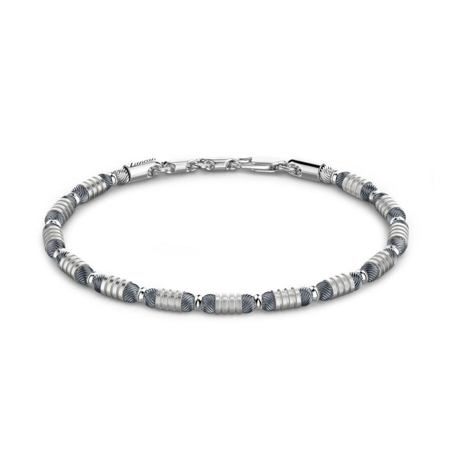 Zancan soft silver beads and tubular element bracelet.