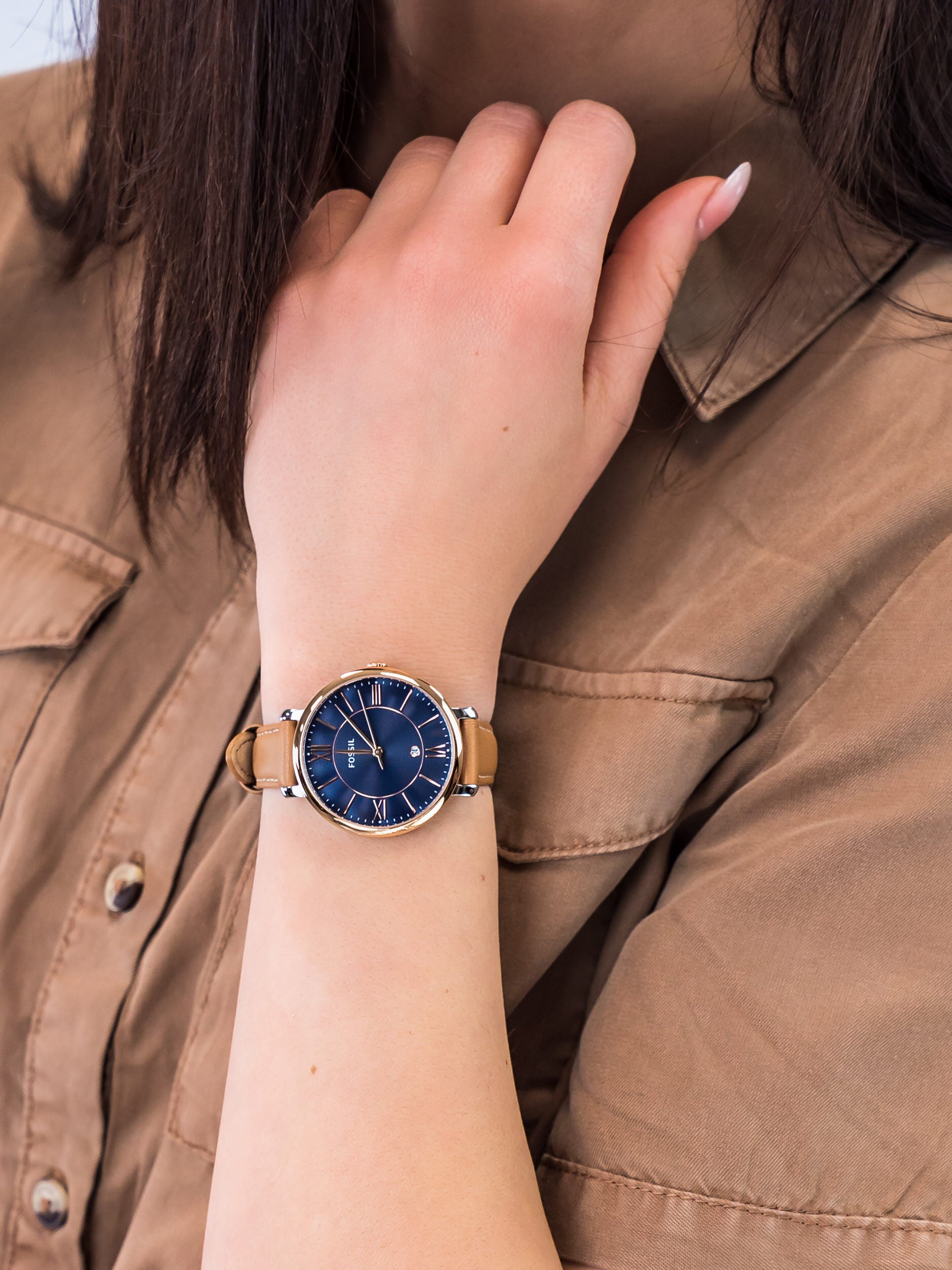 Ladies Jacqueline Watch (Brown/Blue/Rose-Gold) | Fossil | Luby 